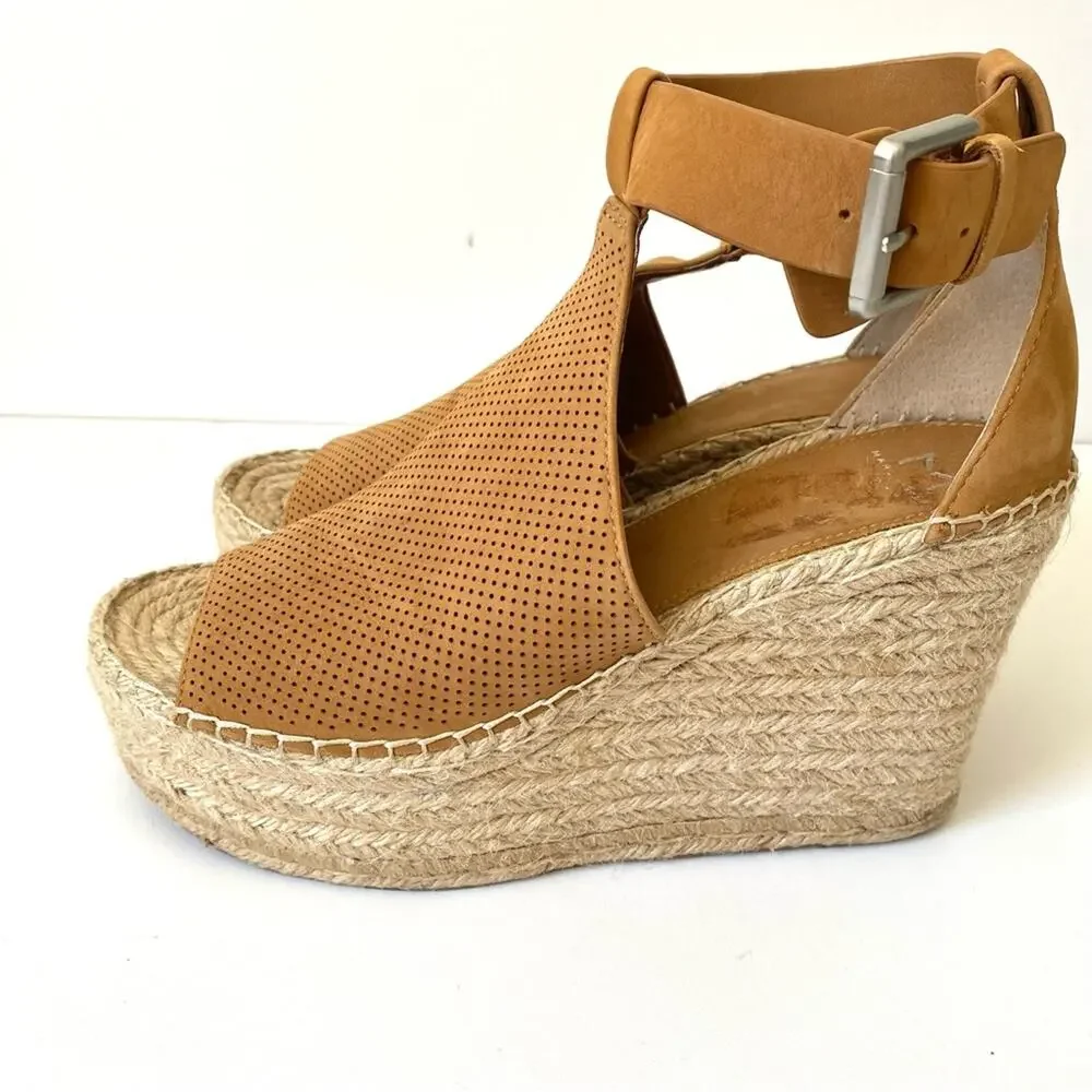 Marc Fisher Annie Perforated Wedge Platform Espadrille Cognac Brown size 9.5
